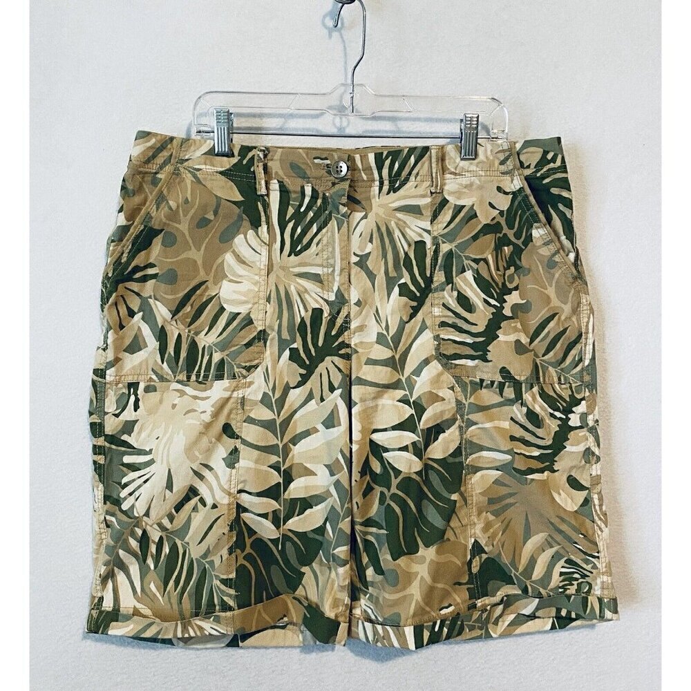 Chicos Shorts Womens XL Neutral Tropical Print Cargo Comfort Stretch Beachy